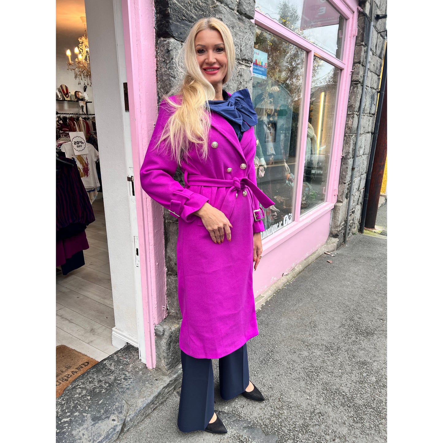 Naomi Belted Coat Magenta