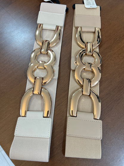 Dark Beige Elasticated Belt Gold Curb