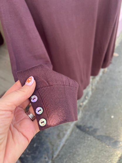 FRANSA Aubergine V-Neck Stretch Fine Knit Jumper