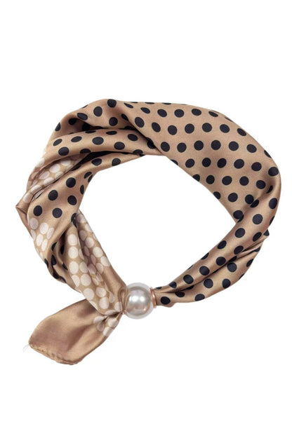 Magnetic Pearl Neck Scarf Taupe Polka Dots