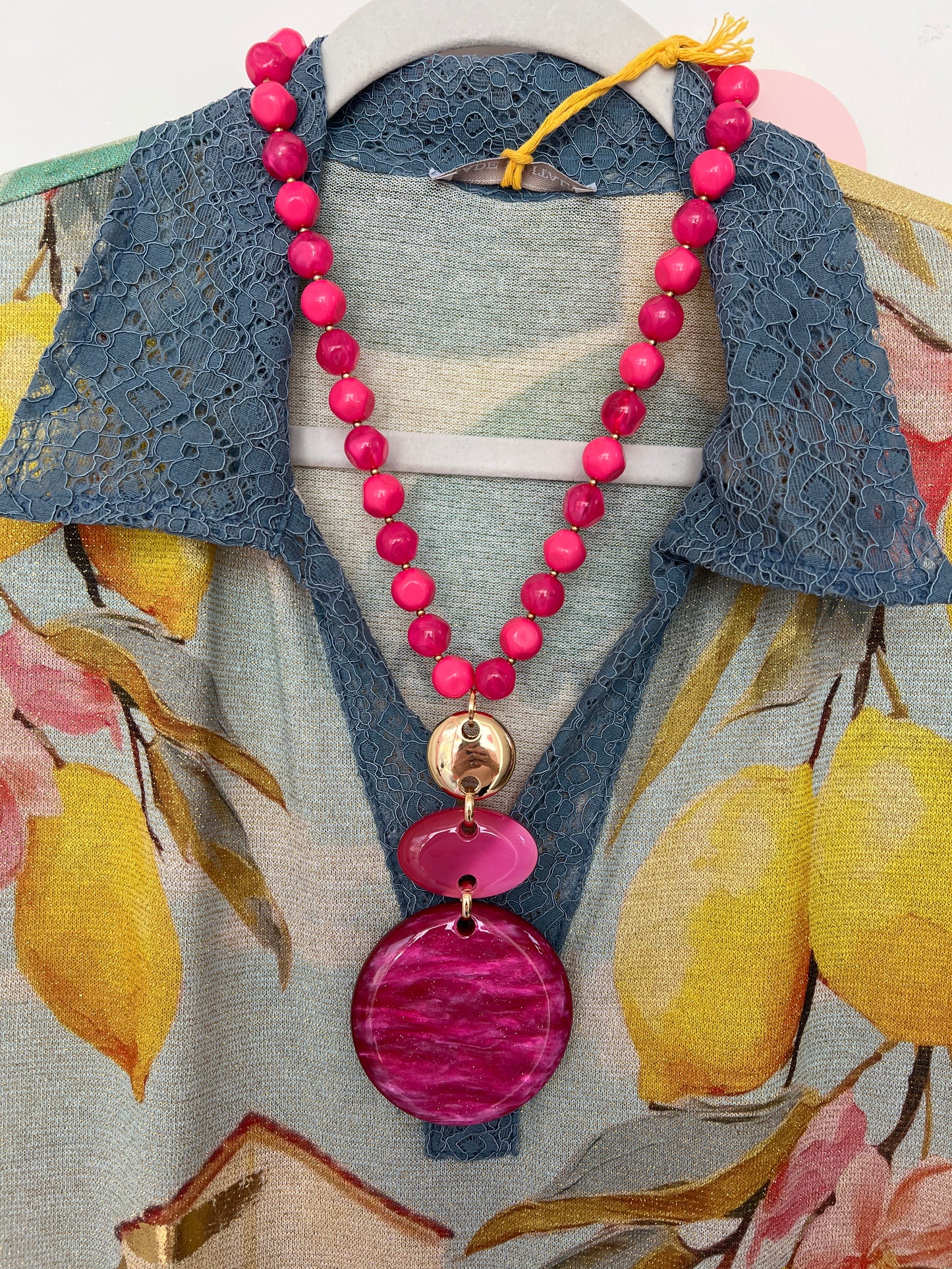 Cerese Pink Statement Disc Pendant Necklace