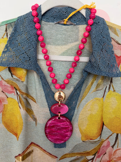 Cerese Pink Statement Disc Pendant Necklace