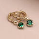 POM Golden Hoop Earrings with Green Crystal Drops