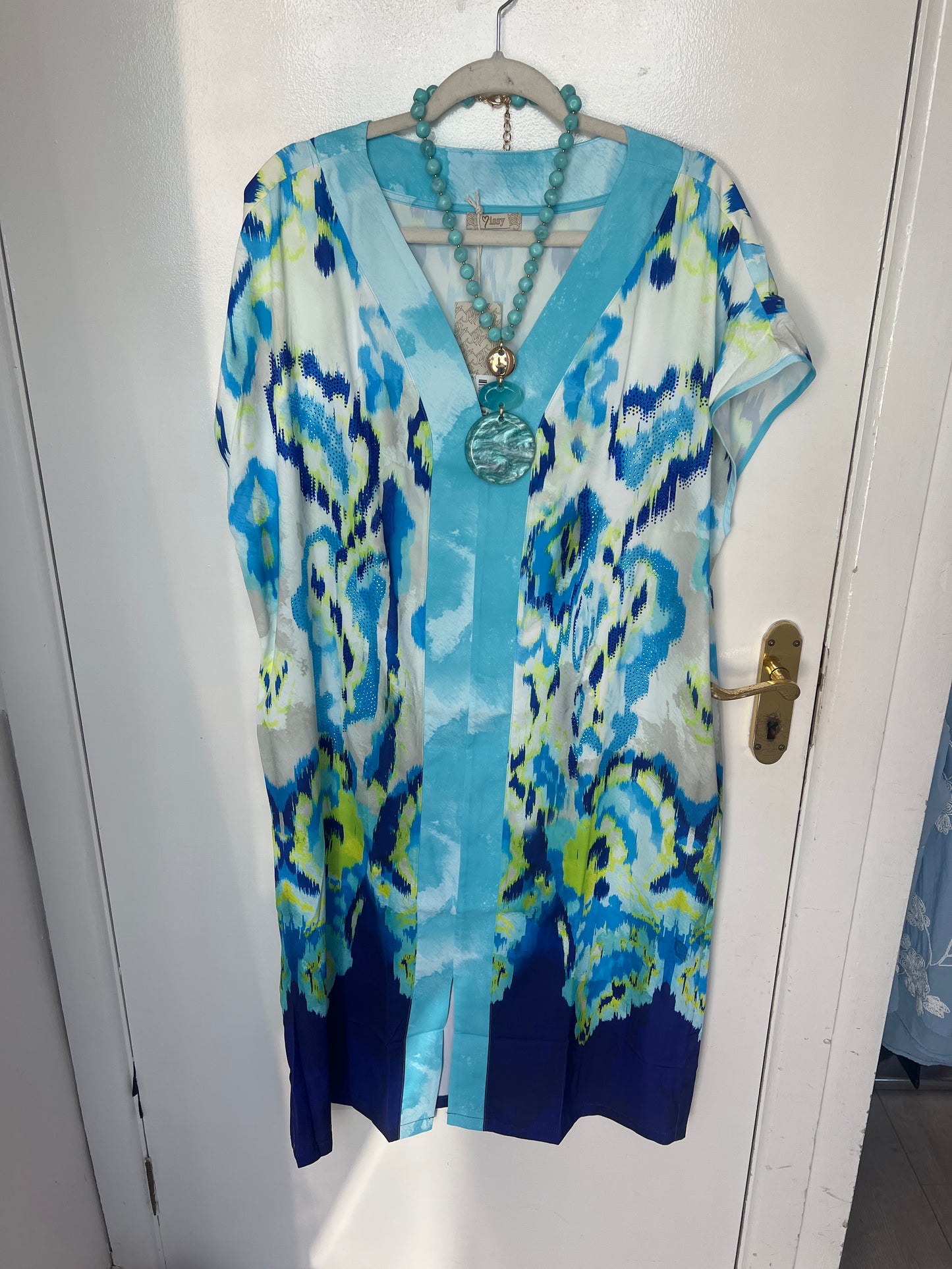 Turquoise, Blue & Lime Crystal Embellished Midi Dress