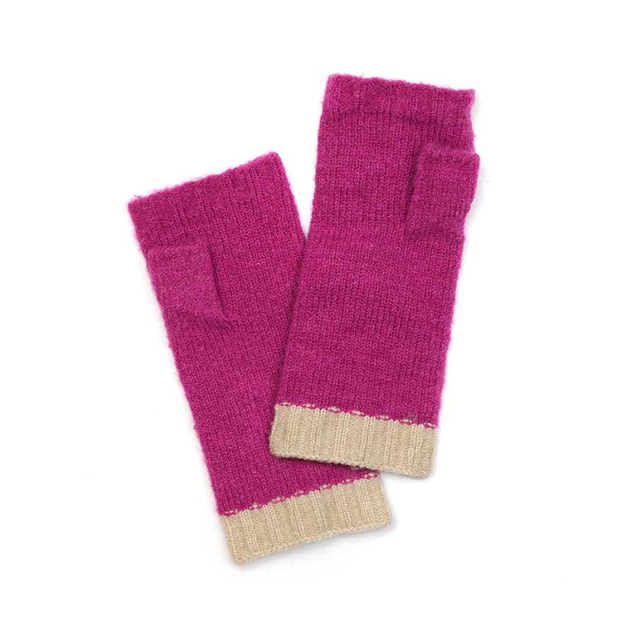 POM Magenta & Beige Cable Knit Fingerless Gloves