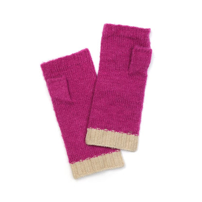 POM Magenta & Beige Cable Knit Fingerless Gloves
