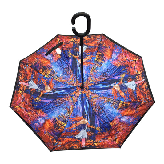 Upside Down Umbrella Purple Orange Lady Design