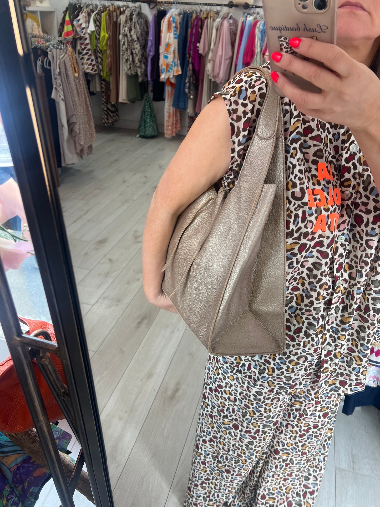 Light Taupe Soft Leatherette Shoulder Bag