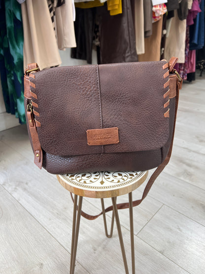 Brown & Tan Leatherette Crossbody Bag