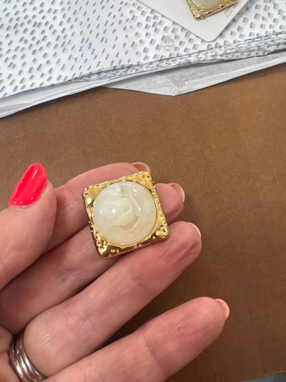 Cream & Gold Square Statement Earrings