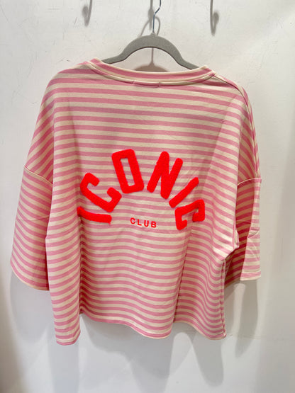 Iconic Club Pink & Cream Stripe Oversized Cotton T-Shirt