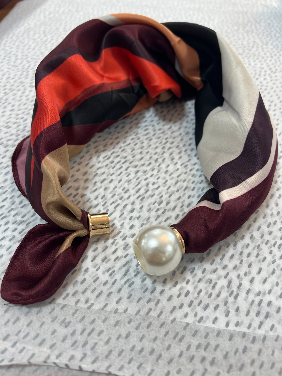 Wine Striped Neck Scarf Magnetic Pearl Fastener