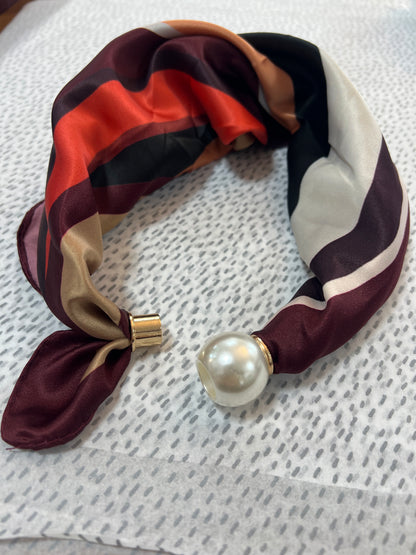 Wine Striped Neck Scarf Magnetic Pearl Fastener