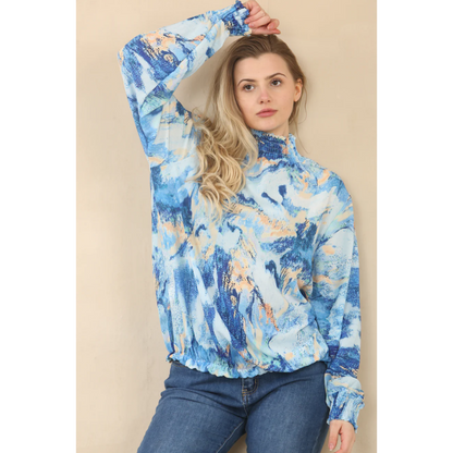 Pixie Tie Dye High Neck Top Blue