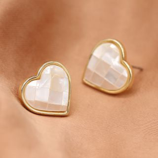 POM Golden Heart & Shell Inset Earrings