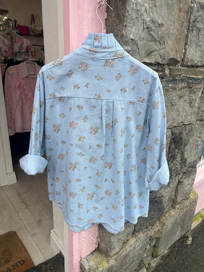 Floral Blossom Buttoned Denim Jacket Top Ruffle Neck (3 Colours)