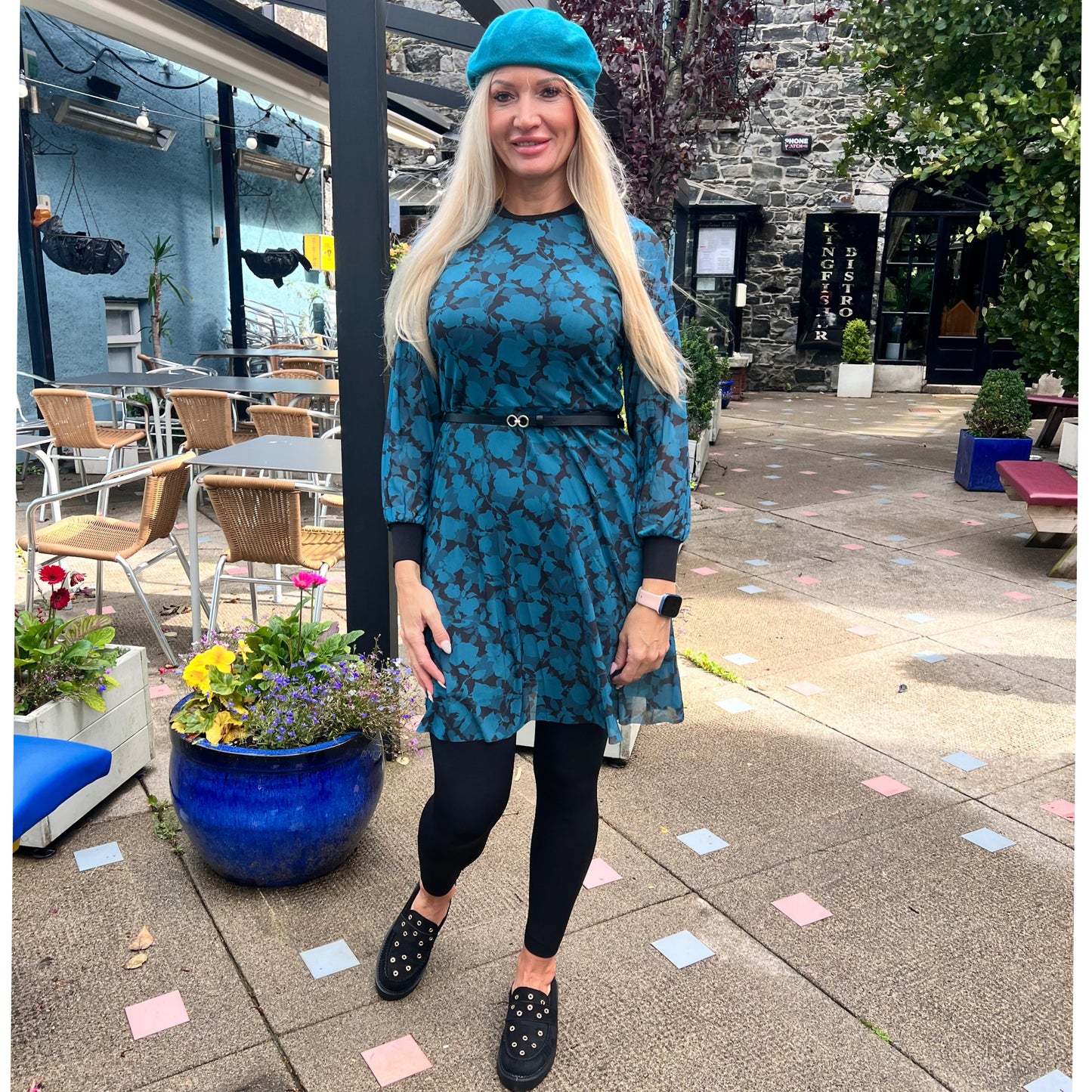 Dorothy Teal & Black Mesh Dress With Belt