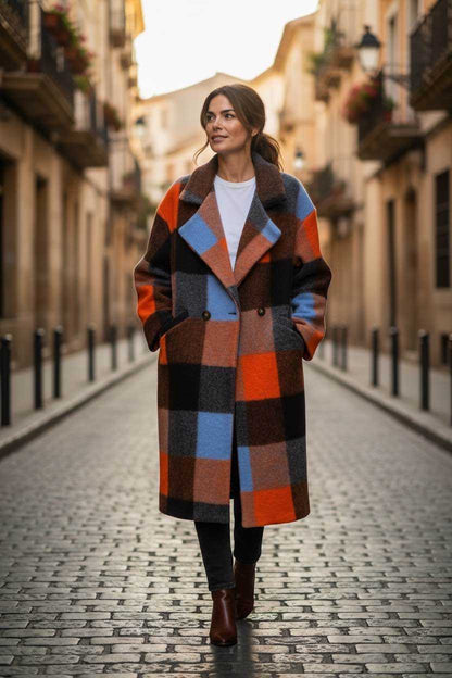 Oversized Checked Coat Blue & Orange