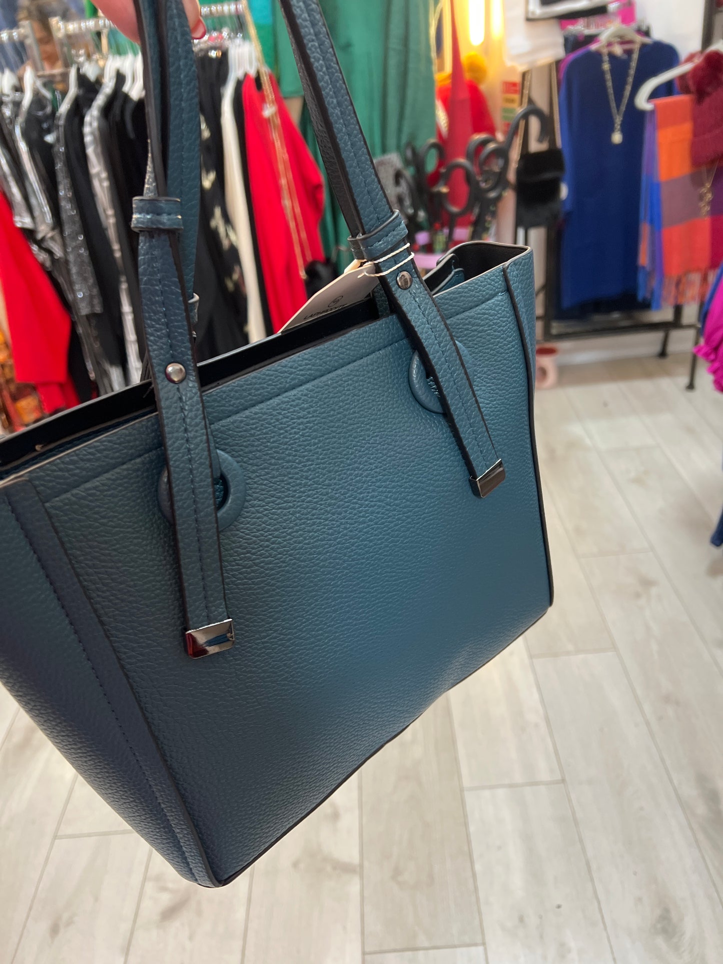 Teal Tote Bag Flower Charm