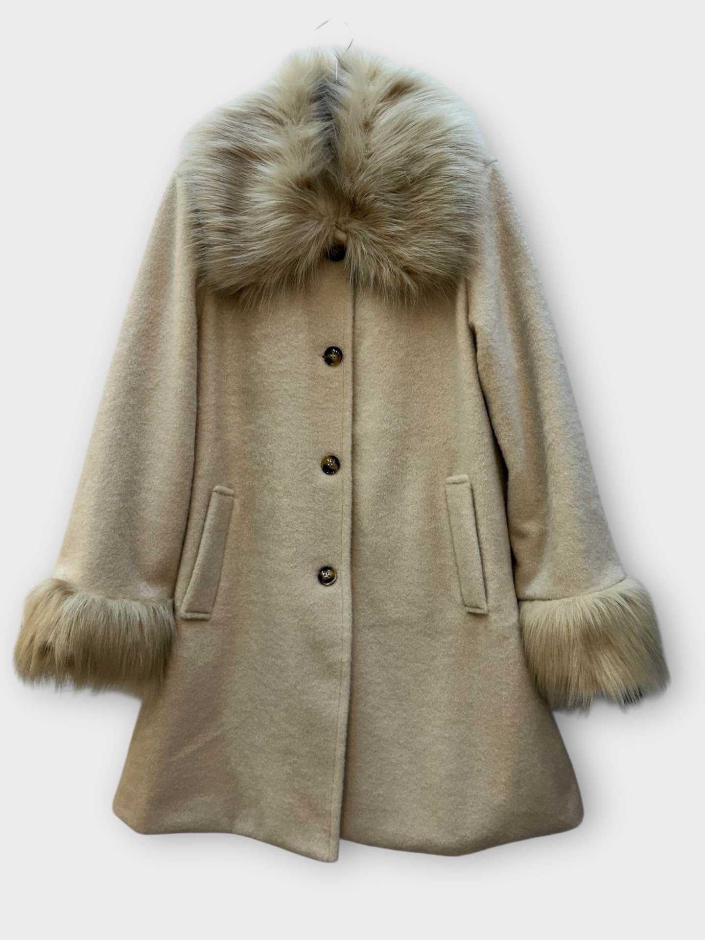 Jessica Coat Fur Trim Beige