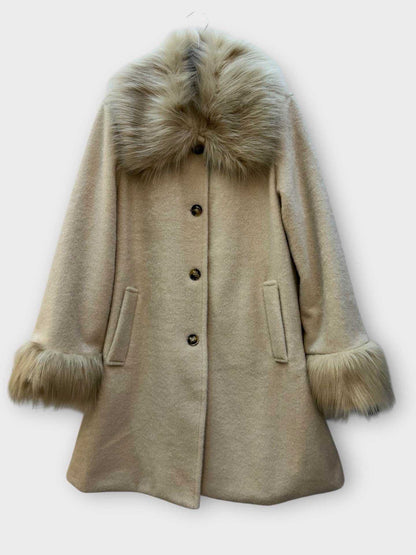 Jessica Coat Fur Trim Beige