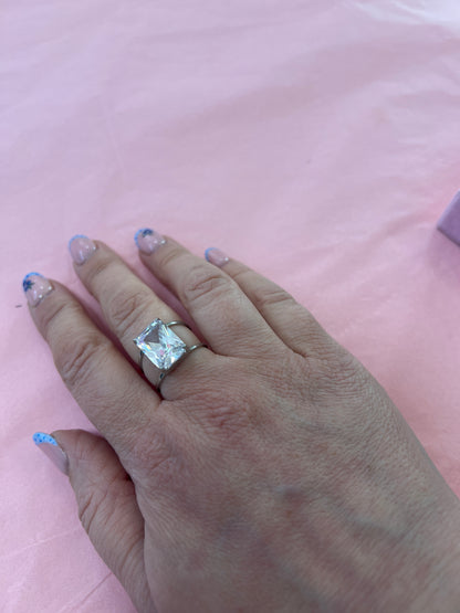 Silver Cz Stainless Steel Adjustable Ring