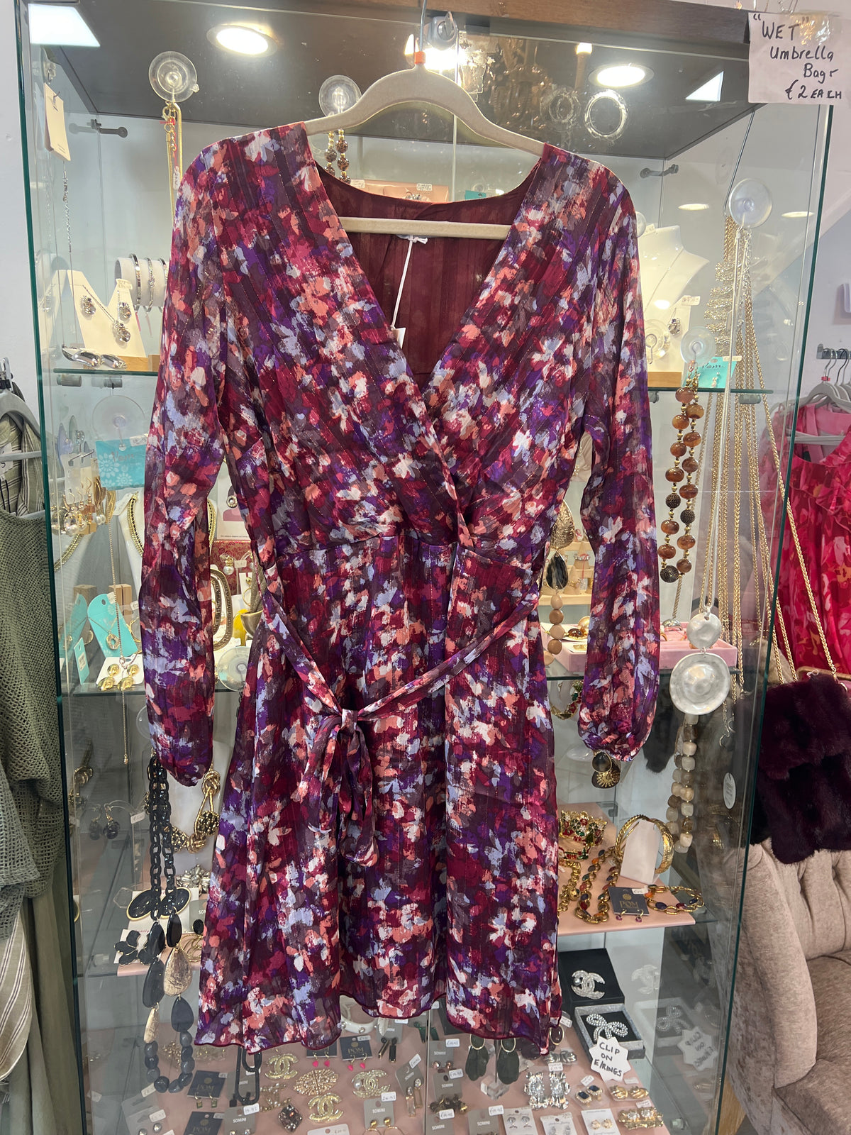 Alma V Neck Short Dress Burgundy Multicoloured