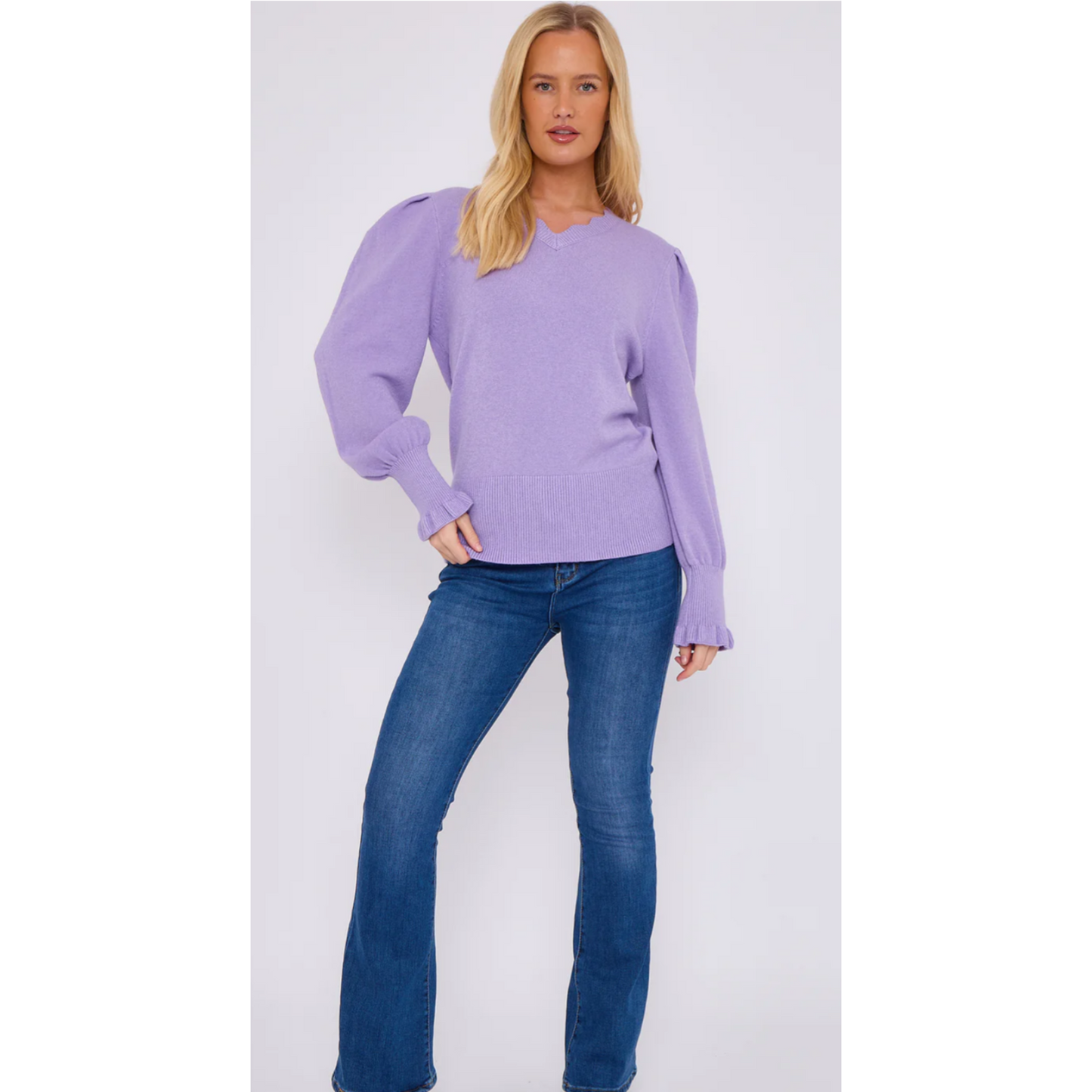 Polly Lilac Knit Jumper Scallop Neckline