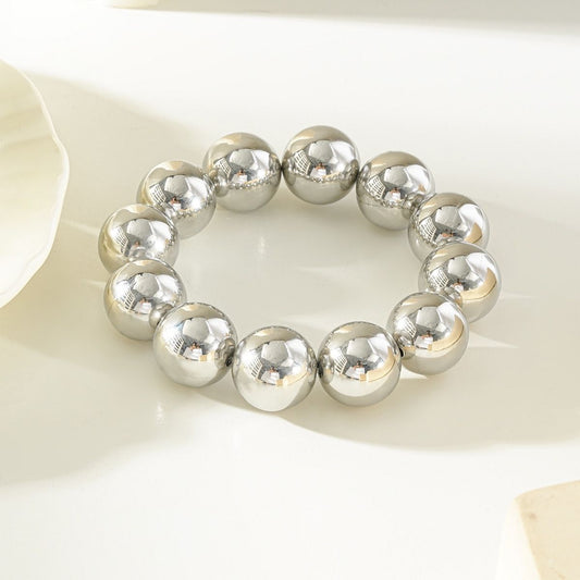 Silver Stainless Steel Ball Elasticated Bracelet