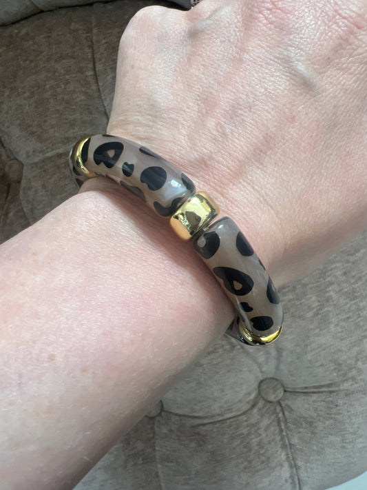 Taupe Leopard Print Elasticated Bangle