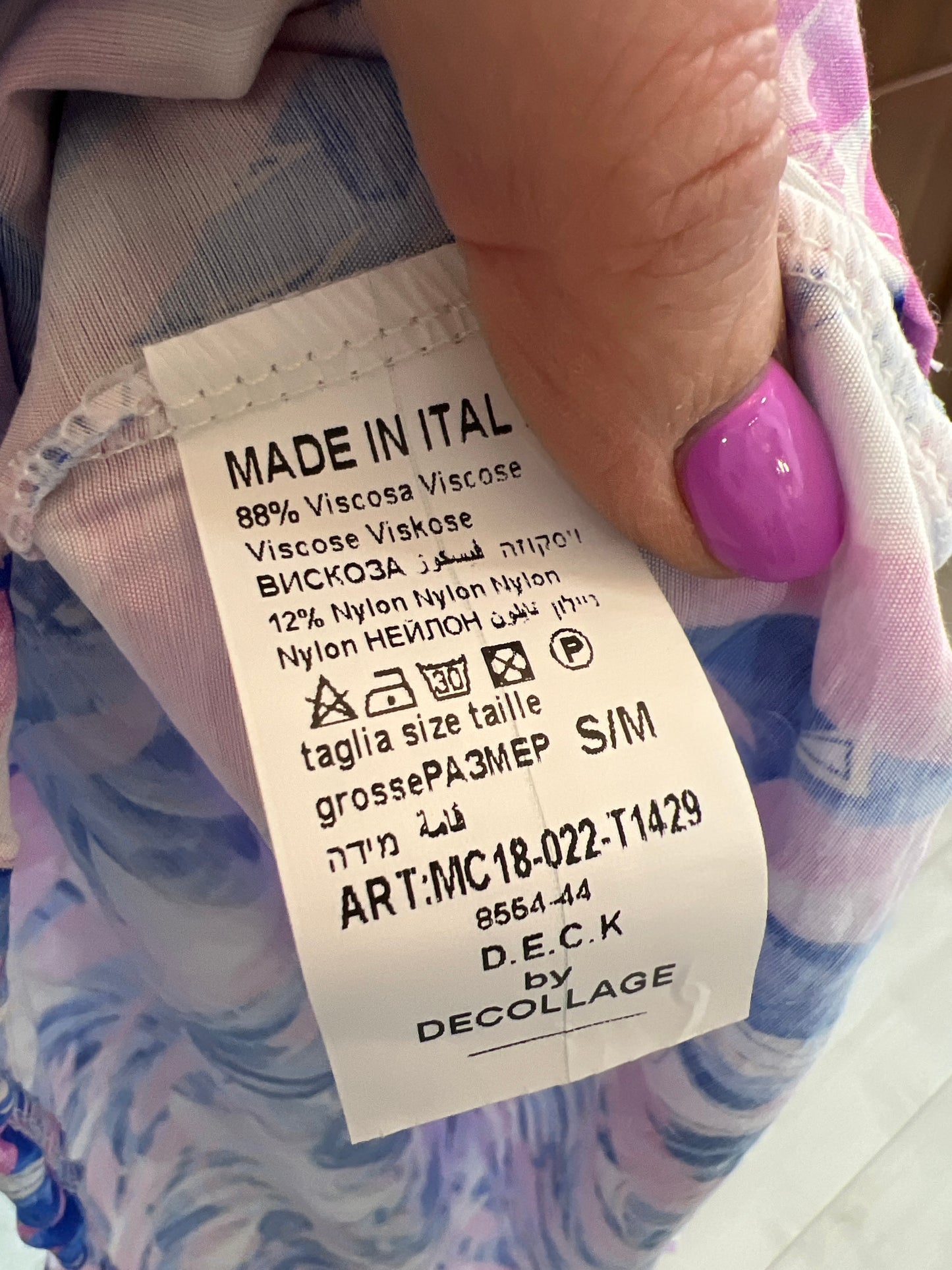 DECK Palm Print Blouse Cobalt Blue Pink & White