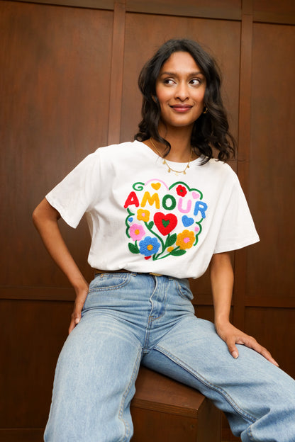 Amour Floral Graphic T-Shirt White