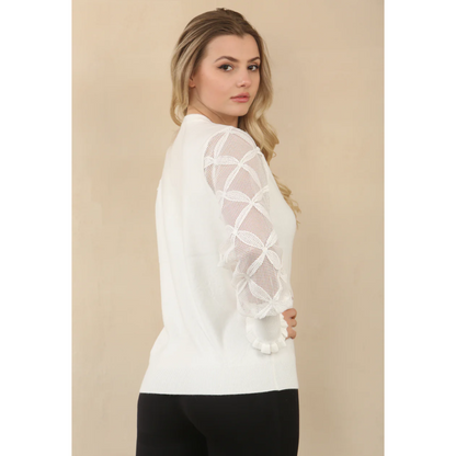 Debra Off White Jumper Lace Sleeves