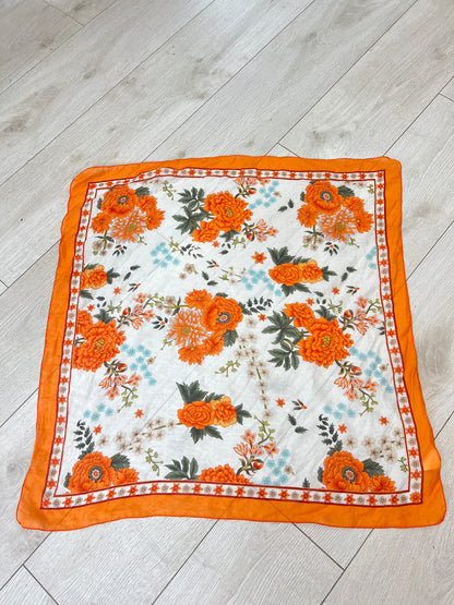 Floral Neck Scarf Orange Green & Cream