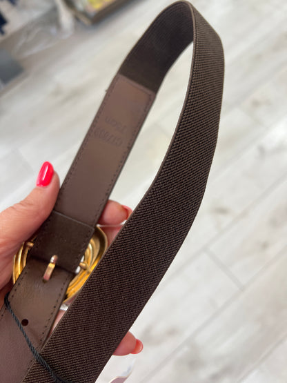 Chocolate Brown Suedette Elasticated Belt Gold Buckle