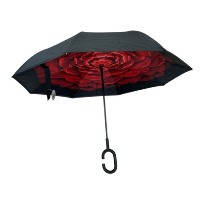 Upside Down Umbrella Red & Black Flower