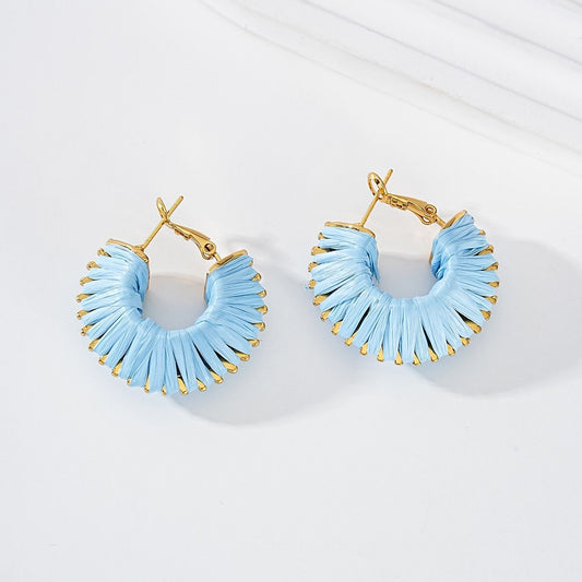 Sky Blue Weaved & Gold Hoop Statement Earrings