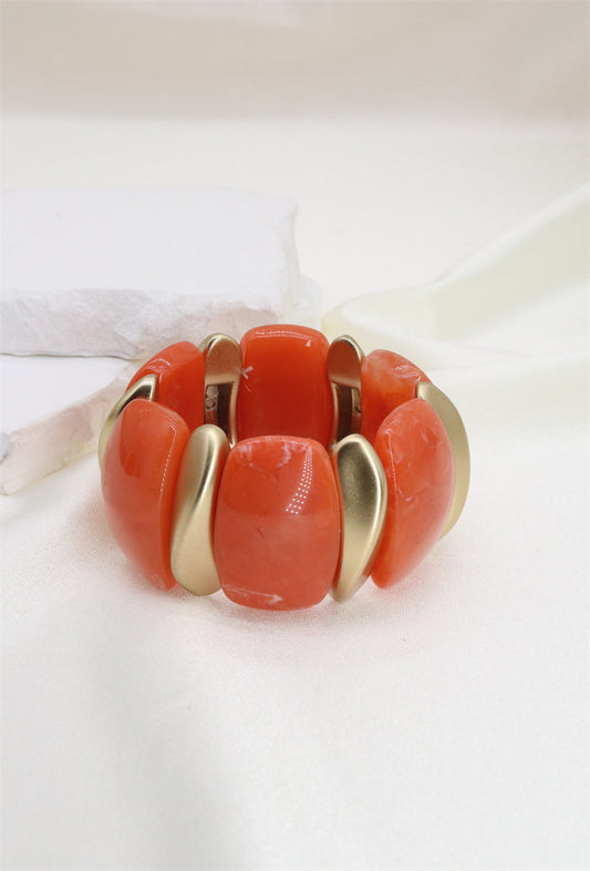 Orange & Gold Elasticated Chunky Bracelet