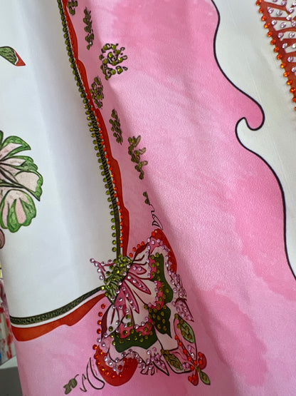 Crystal Detail Pink Print Button Front Blouse