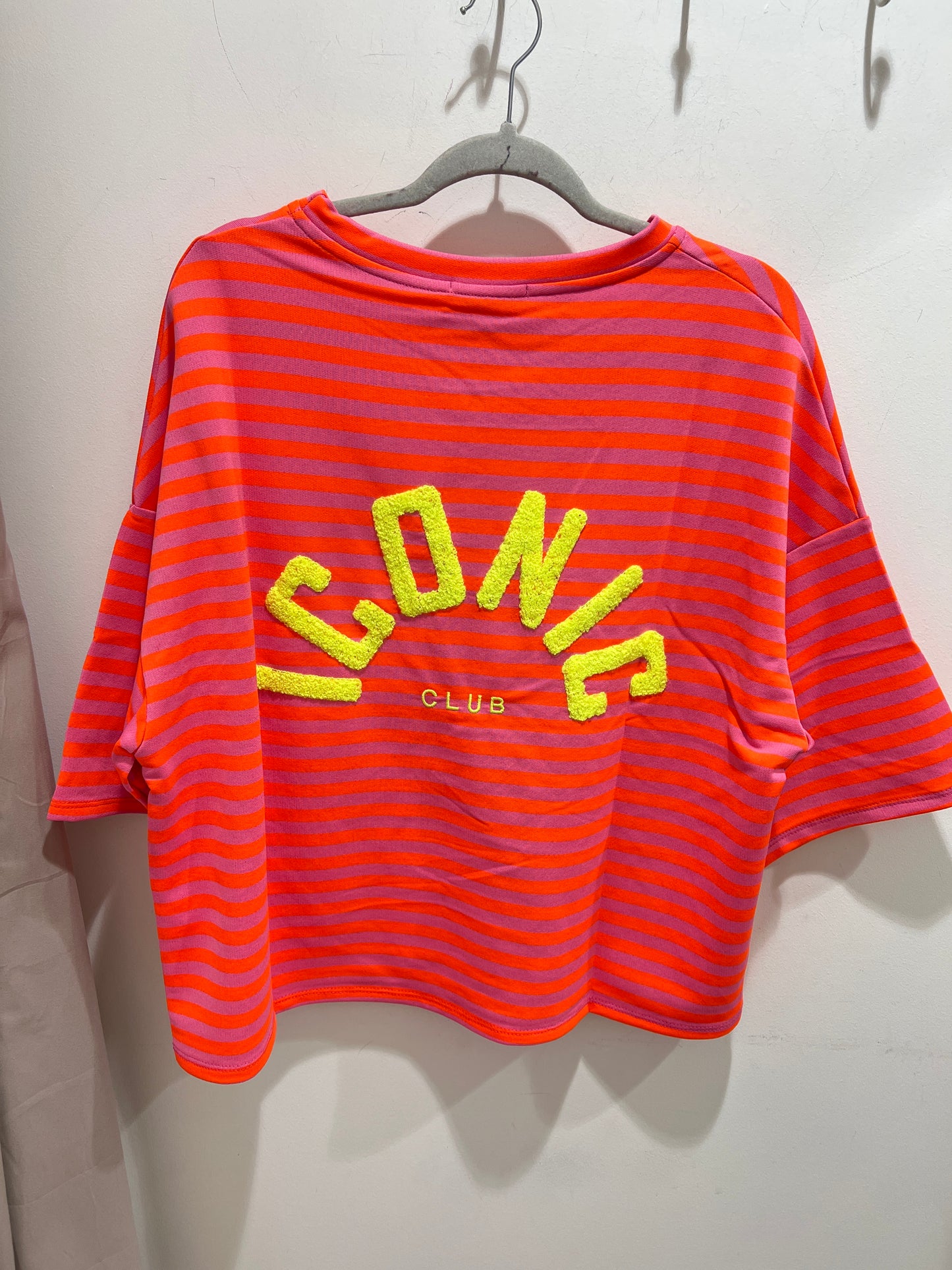 Sunset Stripes Oversized Cotton Swater– Pink & Coral Slogan Top