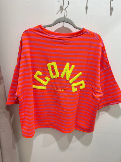 Sunset Stripes Oversized Cotton Swater– Pink & Coral Slogan Top
