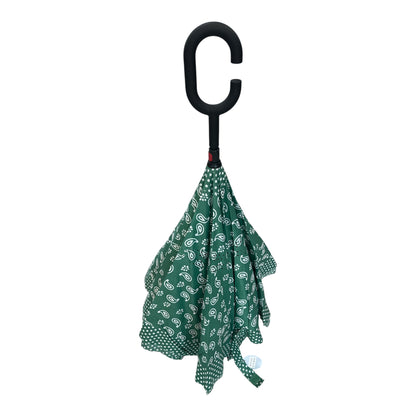 Upside Down Umbrella Green & White Raindrops