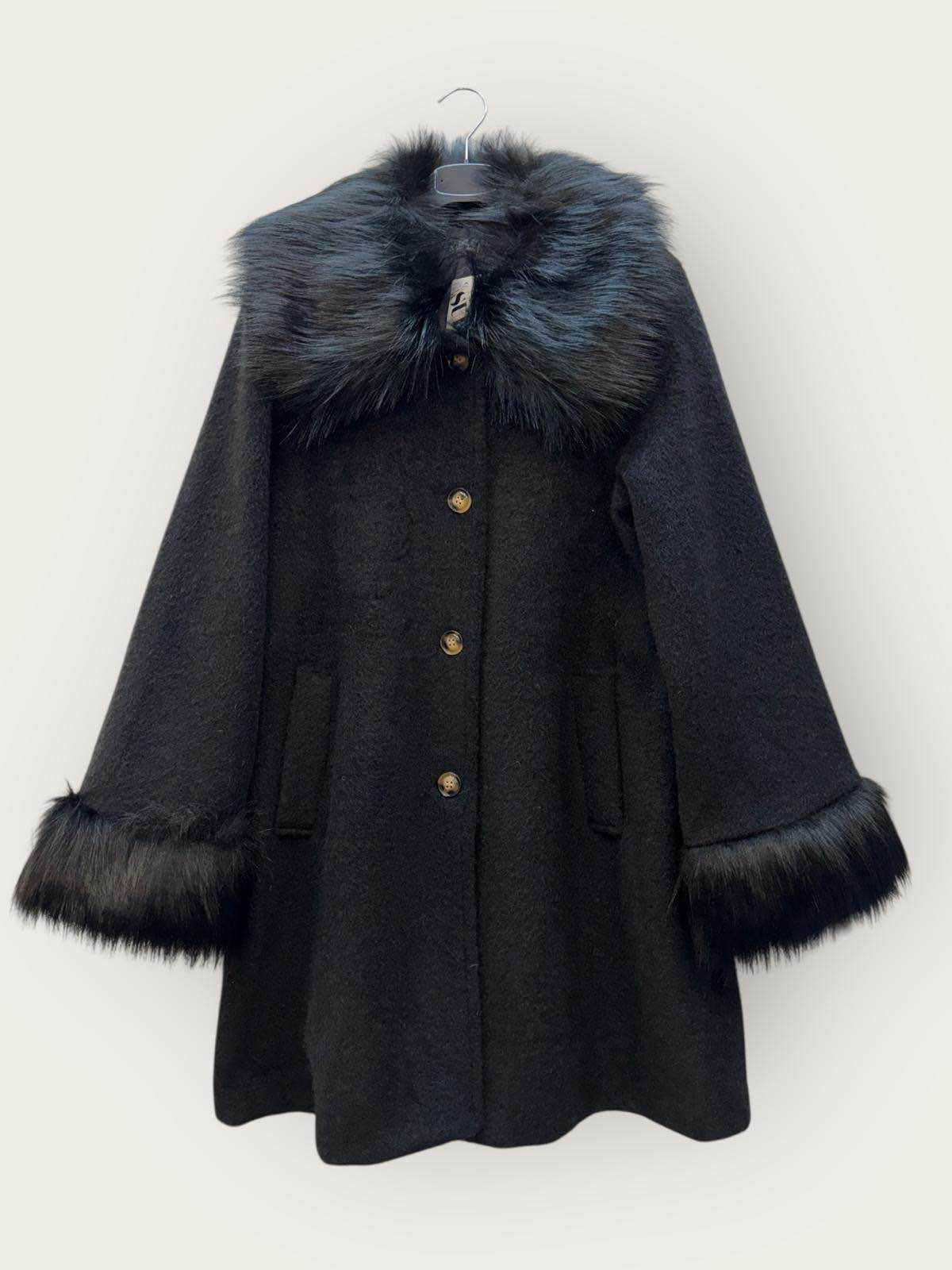 Jessica Coat Fur Trim Black