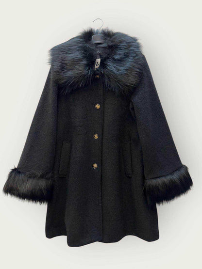 Jessica Coat Fur Trim Black