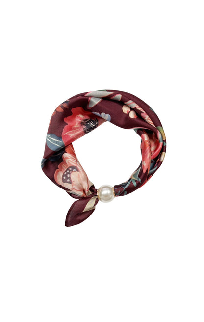 Magnetic Pearl Neck Scarf Burgandy Floral