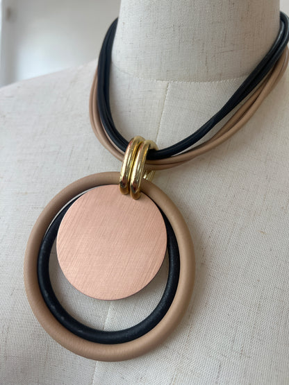 Modern Circular Statement Necklace Beige & Black