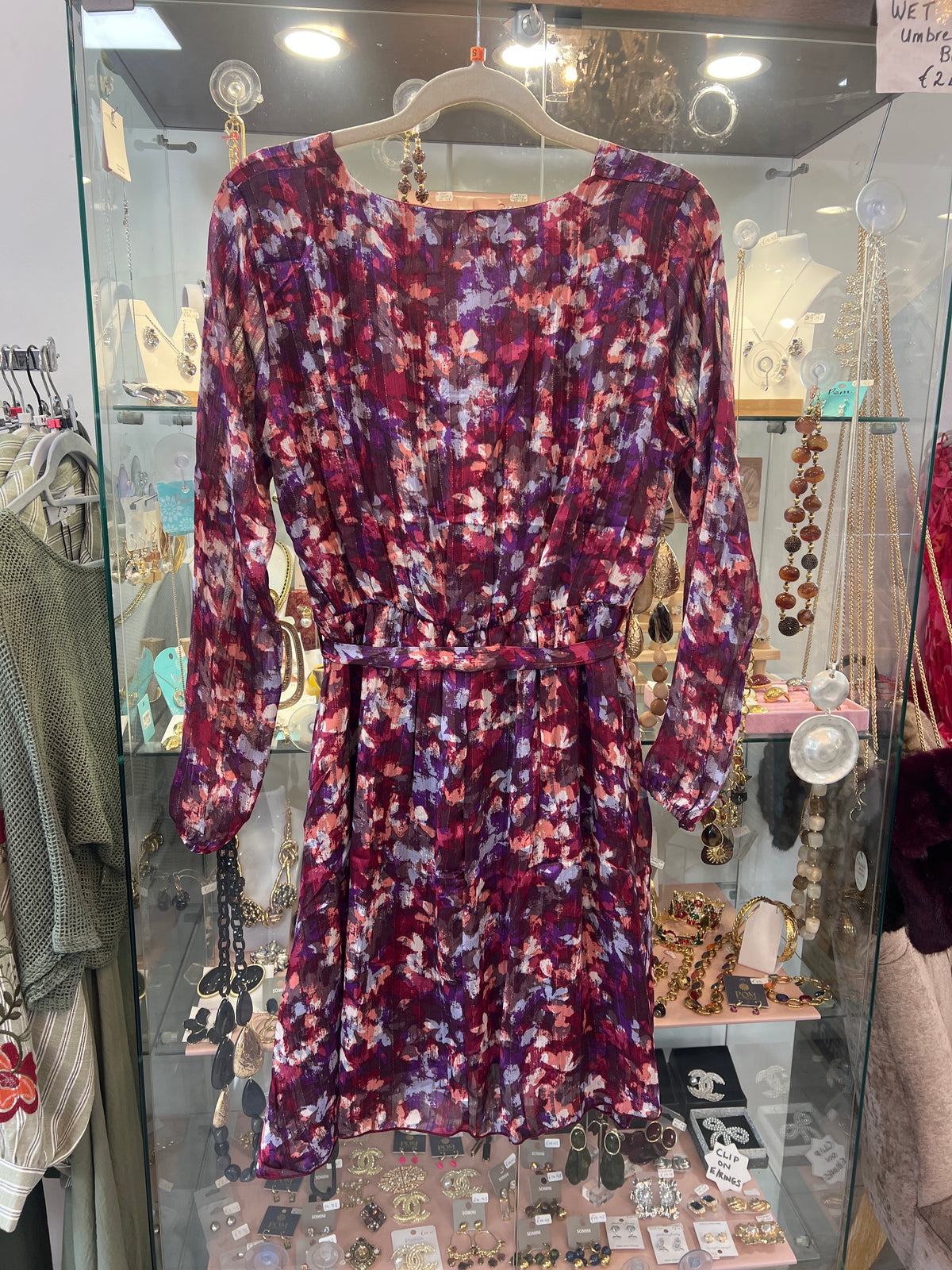 Alma V Neck Short Dress Burgundy Multicoloured
