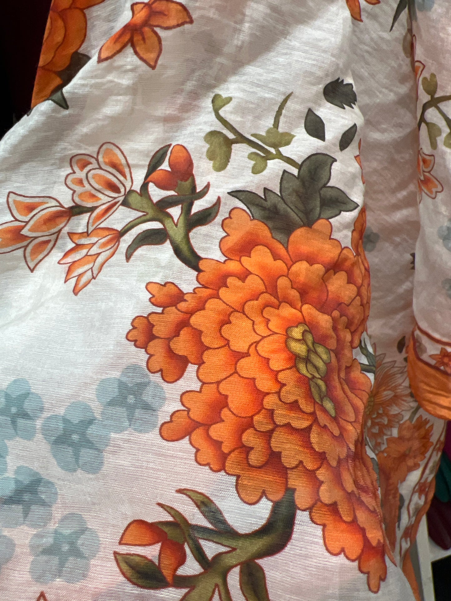 Floral Neck Scarf Orange Green & Cream