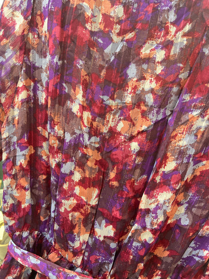 Burgundy Print V Neck Maxi Dress