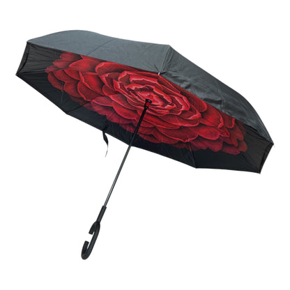 Upside Down Umbrella Black With Red Flower
